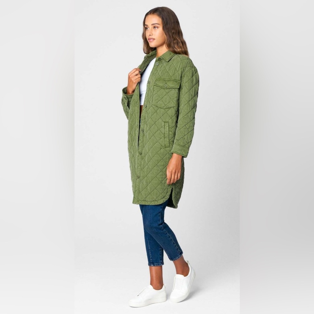 Blank NYC Happy Camper green quilted button front utility coat women's XS.